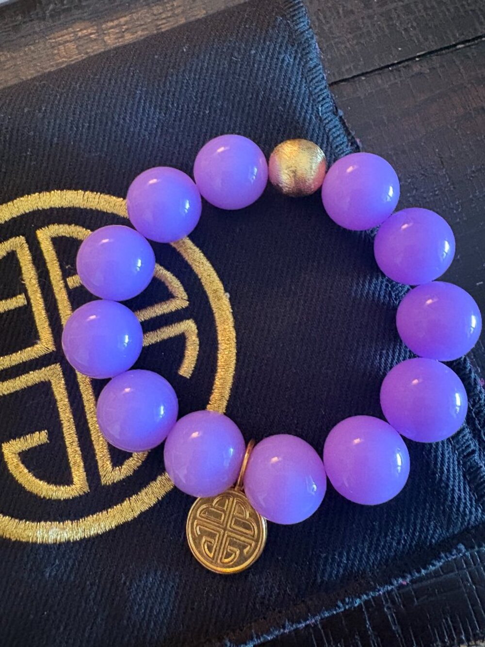 BuDhaGirl Lavender Purple Beaded Bracelet Gold Charm